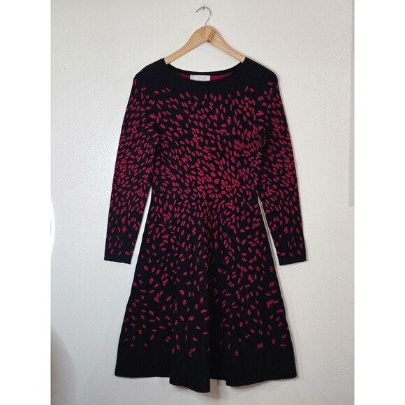 Hobbs Black Red Long Sleeve A Line Knit Dress Womens Size 6 Fit & Flare Jodie - Picture 9 of 10